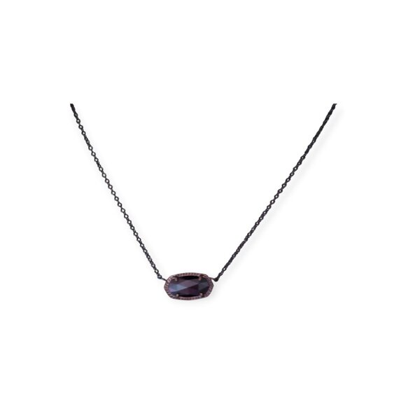 Kendra Scott Gold Tone Chain & Sparkly Dark Stone Necklace Signed - Picture 1 of 12